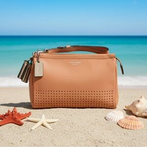 Coach Perforated Leather Wristlet / Clutch with Tassel - Coral 🪸 👜
